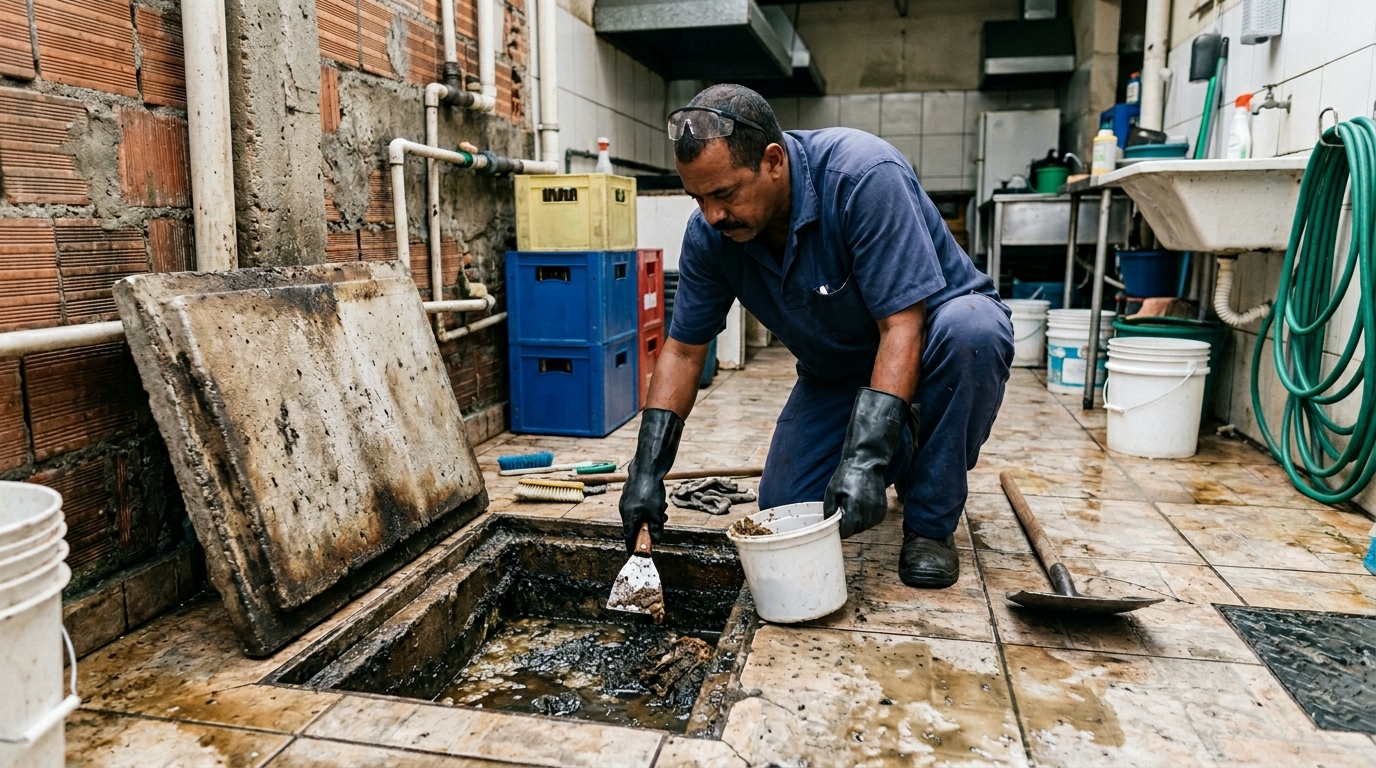 Limpeza de caixa de gordura residencial em Campinas‑SP
