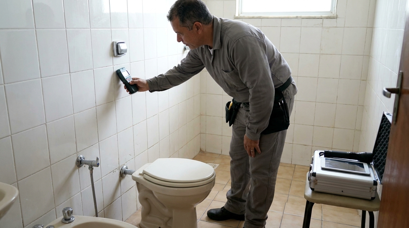 Técnico de caça vazamento analisando tubulação em Campinas‑SP